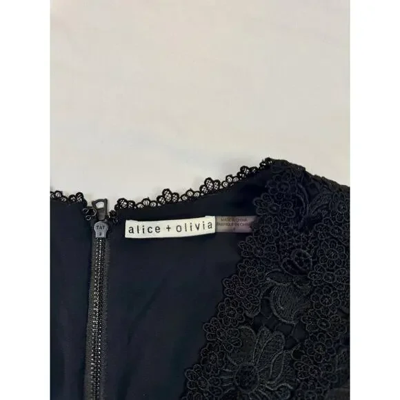 Alice + Olivia Lennon V-Neck Black Lace Mini Cocktail Dress Women's 4 Scalloped - Picture 6 of 16